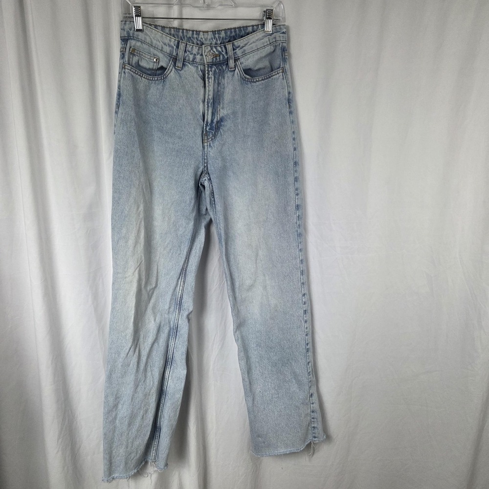&DENIM Jeans Womens 8 Light Wash High Rise Wide Leg Raw Hem Distressed Denim